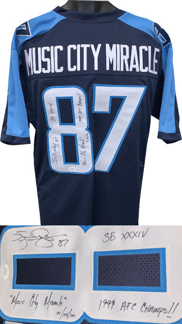 Music City Miracle Kevin Dyson Autographed Navy Prostyle Jersey- JSA Witnessed- Music City Miracle/1/8/00/99 AFC Champs/SBXXXIV-Powers Sports Memorabilia