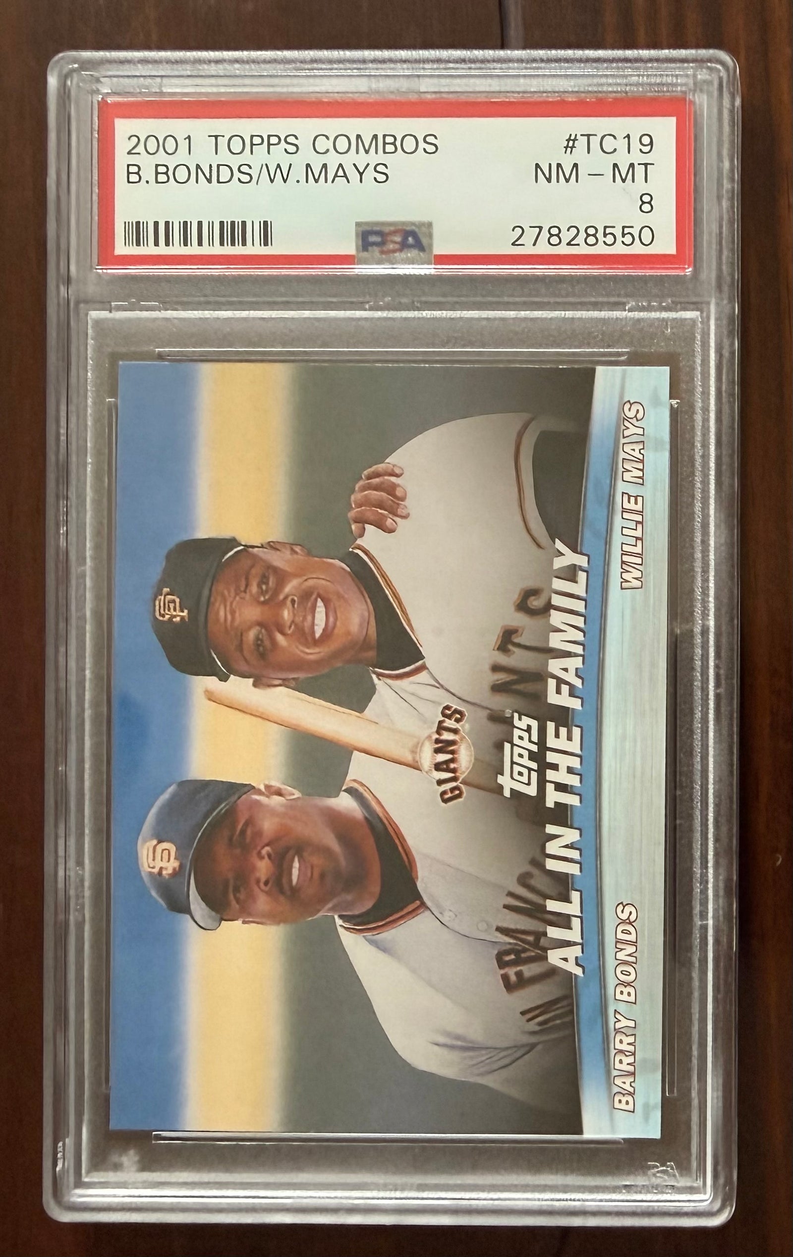 Barry Bonds Willie Mays 2001 Topps Combos All In The Family San Francisco Giants Baseball Card #TC19 Graded PSA 8 Cert #27828550-Powers Sports Memorabilia