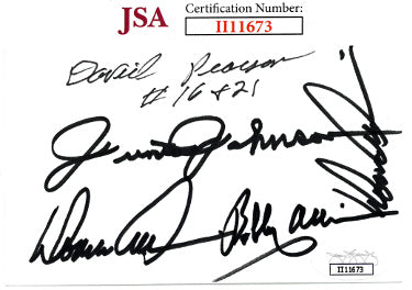 NASCAR Legends Bobby Allison/David Pearson/Junior Johnson/Donnie Allison Autographed 3x5 Index Card 4 sigs- JSA #II11673-Powers Sports Memorabilia