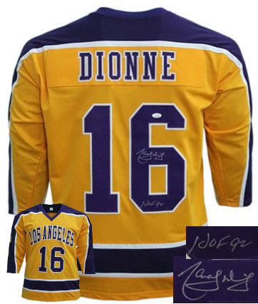 Marcel Dionne Autographed Los Angeles Pro Style Hockey Gold Jersey HOF 92- JSA Witnessed-Powers Sports Memorabilia