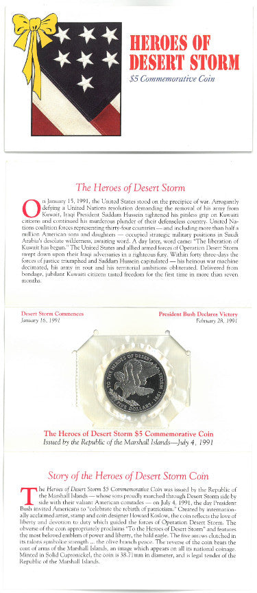 1991 Heroes of Desert Storm $5 Republic of Marshall Islands Commemorative Coin Uncirculated-Powers Sports Memorabilia