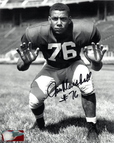 Jim Marshall Autographed Ohio State Buckeyes Vintage B&W 8X10 Photo #76 (Purple People Eaters)-Powers Sports Memorabilia
