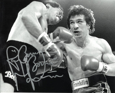 Ray "Boom Boom" Mancini Autographed B&W 8x10 Photo (vs Bobby Chacon/Jan 1984)-Powers Sports Memorabilia