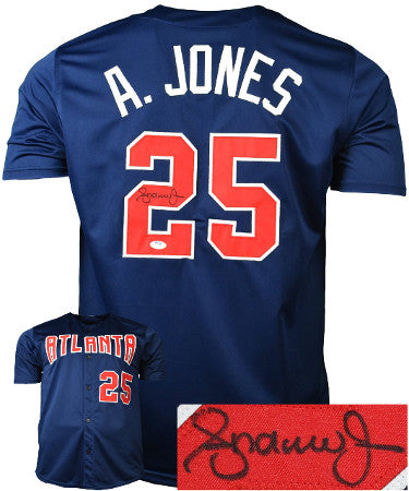 Andruw Jones Autographed Navy Custom Stitched Pro Baseball Jersey XL- JSA Witnessed-Powers Sports Memorabilia