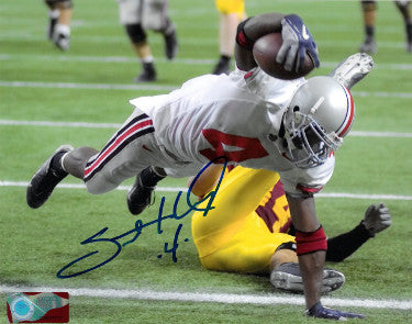 Santonio Holmes Autographed Ohio State Buckeyes 8x10 Photo #4 (Touchdown Dive)-Powers Sports Memorabilia