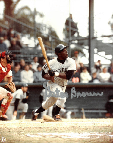 Gates Brown Autographed Detroit Tigers 8x10 Photo (swing/silver signature)-Powers Sports Memorabilia