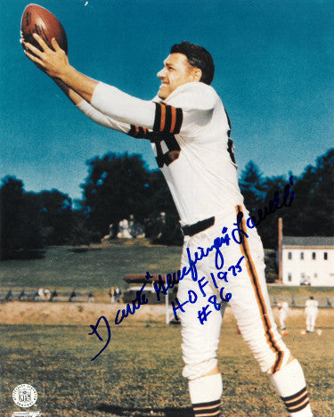 Dante Lavelli Autographed Cleveland Browns 8x10 Photo dual Gluefingers/HOF 1975 (catch/side view)-Powers Sports Memorabilia
