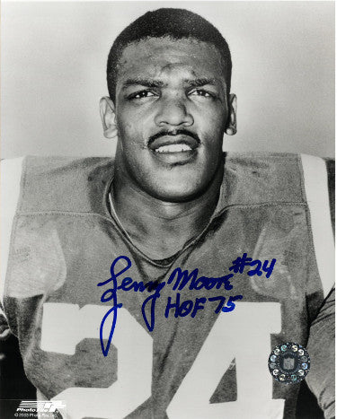 Lenny Moore Autographed Baltimore Colts NFL B&W 8x10 Photo #24 HOF 75- COA-Powers Sports Memorabilia