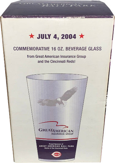 Cincinnati Reds July 4, 2004 Great American Ballpark Commemorative 16 oz Beverage Glass ?Çô New In Box w/ Game Tickets-Powers Sports Memorabilia