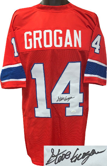 Steve Grogan Autographed Red TB Custom Stitched Pro Style Football Jersey XL- JSA Witnessed-Powers Sports Memorabilia
