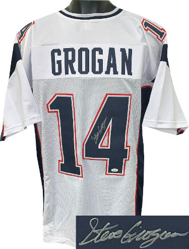 Steve Grogan Autographed White TB Custom Stitched Pro Style Football Jersey XL- JSA Witnessed-Powers Sports Memorabilia
