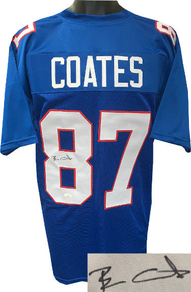 Ben Coates Autographed Blue Custom Stitched Pro Style Football Jersey XL- JSA Witnessed-Powers Sports Memorabilia