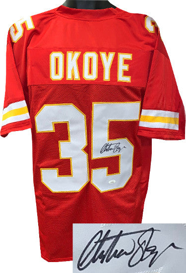 Christian Okoye Autographed Red TB Custom Stitched Pro Style Football Jersey XL- JSA Witnessed-Powers Sports Memorabilia