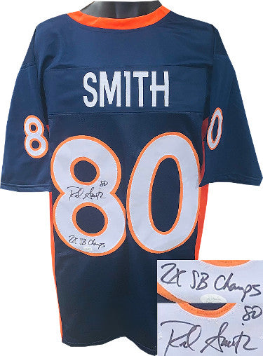 Rod Smith Autographed Navy Custom Stitched Pro Style Football Jersey #80 2X SB Champs XL- JSA Witnessed-Powers Sports Memorabilia