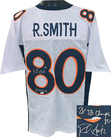 Rod Smith Autographed White Custom Stitched Pro Style Football Jersey #80 2X SB Champs XL- JSA Witnessed-Powers Sports Memorabilia