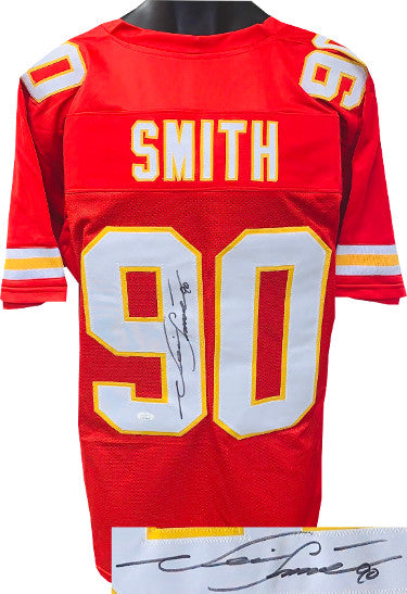 Neil Smith Autographed Red Kansas City Custom Stitched Pro Style Football Jersey #90 XL- JSA Witnessed-Powers Sports Memorabilia