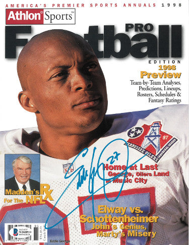 Eddie George Autographed Tennessee Oilers 8x10.5 1998 Pro Football Cover #27- Beckett Witnessed (Titans)-Powers Sports Memorabilia