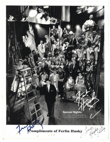 Ferlin Husky & Mickey Gilley dual Autographed 1956 Ryman Opry Cast Backstage 8.5x11 Photo imperfect/stains- JSA #KK58026-Powers Sports Memorabilia