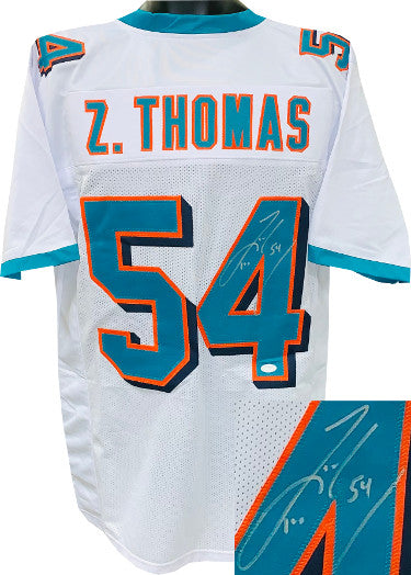 Zach Thomas Autographed White Custom Stitched Pro Style Football Jersey #54 XL- JSA Witnessed-Powers Sports Memorabilia