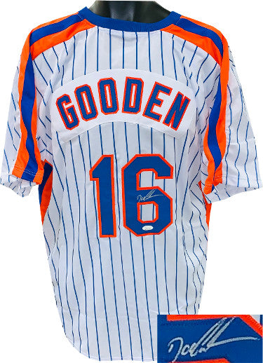 Doc/Dwight Gooden Autographed White Pinstripe Custom Stitched Pro Baseball Jersey XL- JSA Witnessed-Powers Sports Memorabilia