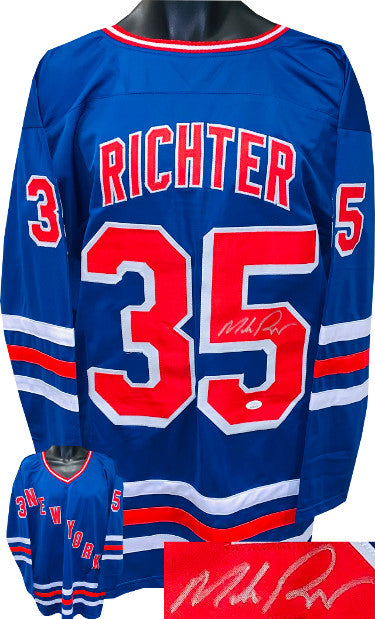 Mike Richter Autographed Blue Custom Stitched Pro Style Hockey Jersey XL- JSA Witnessed-Powers Sports Memorabilia