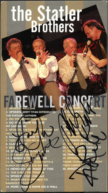 The Statler Brothers Autographed 2003 Farewell Concert VHS Music Video Cover w/ Tape 4-sig-Phil Balsley/Jimmy Fortune/Don/Harry Reid-Powers Sports Memorabilia