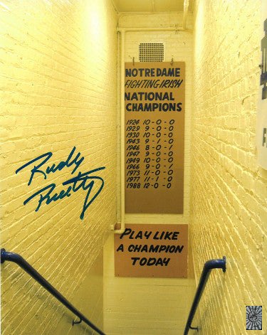 Rudy Ruettiger Autographed Notre Dame Fighting Irish Staircase 8x10 Photo- Rudy 45 Hologram-Powers Sports Memorabilia