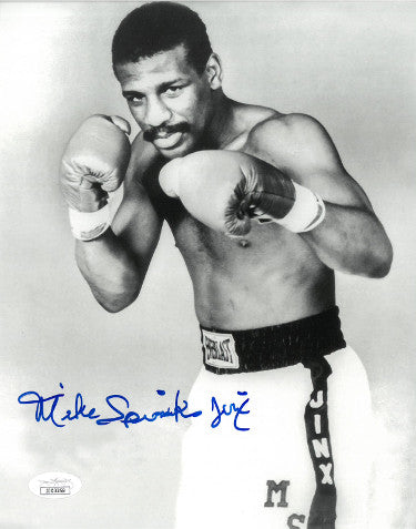 Michael Spinks Autographed Boxing B&W 8x10 Photo Jinx- imperfect- JSA-Powers Sports Memorabilia