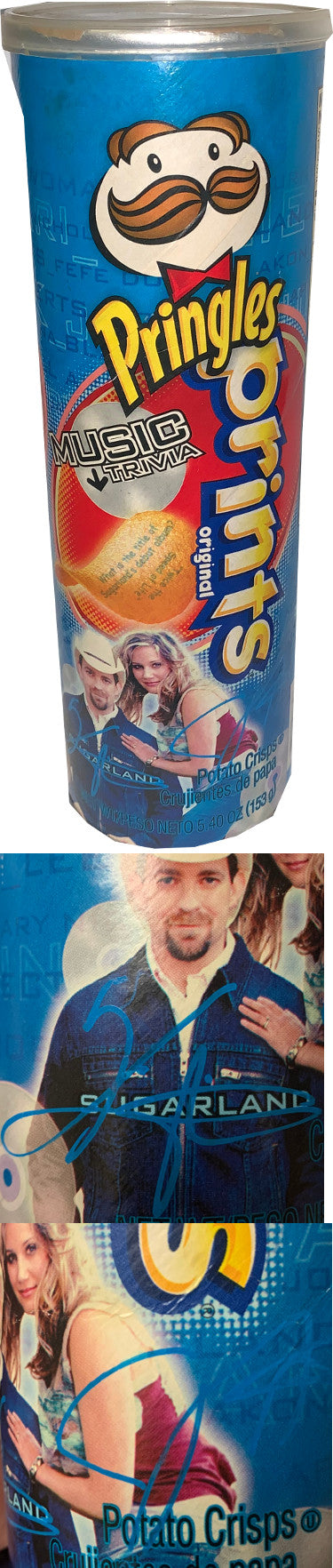 Jennifer Nettles/Kristian Bush dual Autographed Sugarland Pringles Prints Music Trivia 9" Chip Canister- JSA #KK58220-Powers Sports Memorabilia