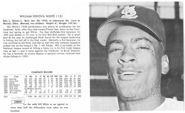 Bill White Autographed St. Louis Cardinals 1960 Yearbook Vintage 5x7.5 B&W Photo/Stat Full Page- JSA #JJ96634-Powers Sports Memorabilia