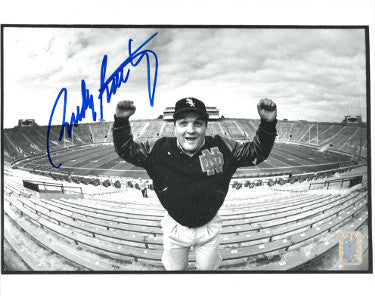 Rudy Ruettiger Autographed Notre Dame Fighting Irish Stadium B&W 8X10 Photo- Rudy 45 Hologram-Powers Sports Memorabilia