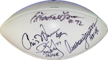 Anthony Munoz/Ed Too Tall Jones/Karl Mecklenburg/Chris Warren Autographed Official Wilson NFL White Panel Football- 4 sigs-Powers Sports Memorabilia