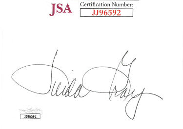 Linda Gray Autographed 3x5 Index Card- JSA #JJ96592 (Dallas/Sue Ellen Ewing)-Powers Sports Memorabilia