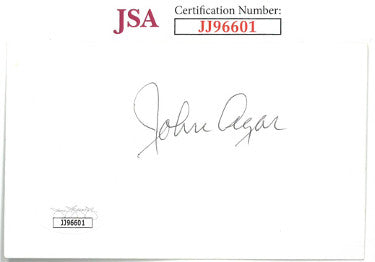 John Agar Autographed 3x5 Index Card- JSA #JJ96601-Powers Sports Memorabilia