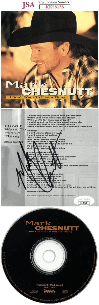 Mark Chesnutt Autographed 1999 I Don't Want To Miss A Thing Album Inside Cover w/ CD & Case- JSA #KK58138-Powers Sports Memorabilia