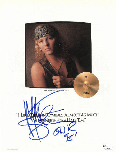 Matt Sorum Autographed 8x10.5 Guns N' Roses Magazine Page/Photo- JSA #U17804 (Zildjian Cymbals)-Powers Sports Memorabilia