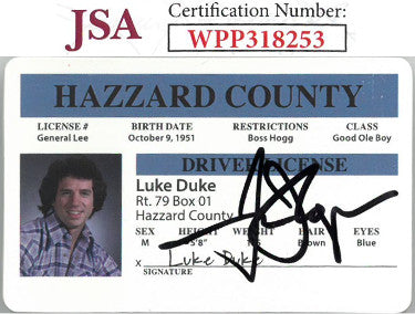 Tom Wopat Autographed Luke Duke Hazzard County Rep Driver's License/Photo- JSA #WPP318253 (Dukes of Hazzard)-Powers Sports Memorabilia