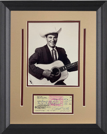 Ernest Tubb Autographed 1975 Cancelled Bank Check Matted with Photograph with Custom Framing 14x18- JSA #AA56516 (Country Music Legend)-Powers Sports Memorabilia