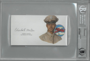 Charles E. McGee Autographed 3?ǥx5.5?ǥ cut signature w/ Image?Çô BAS/Beckett Encapsulated (Tuskegee Airman Pilot/Red Tails/WWII/Korea)-Powers Sports Memorabilia