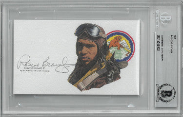 Roscoe Brown, Jr. Autographed 3?ǥx5?ǥ cut signature w/ Image?Çô BAS/Beckett Encapsulated (Tuskegee Airman/Red Tails/WWII P-51D Mustang)-Powers Sports Memorabilia