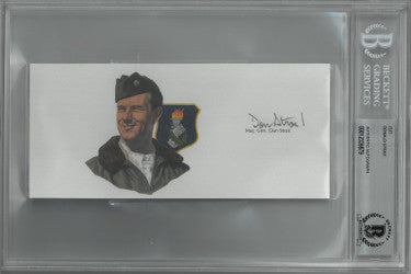 Donald Strait Autographed 6.5?ǥx3?ǥ cut signature w/ Image?Çô BAS/Beckett Encapsulated (WWII/Korean War/Double Ace Pilot 13.5 Kills)-Powers Sports Memorabilia
