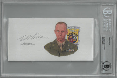 Edwin Horton Autographed 6.5?ǥx3.5?ǥ cut signature w/ Image?Çô BAS/Beckett Encapsulated (WWII/Doolittle Raiders/B-25 Mitchell)-Powers Sports Memorabilia