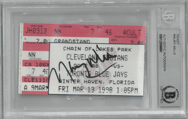Maury Wills Autographed 1998 Spring Training Indians vs Blue Jays Ticket Stub- BAS/Beckett Encapsulated (Dodgers All Star/3X World Se-Powers Sports Memorabilia