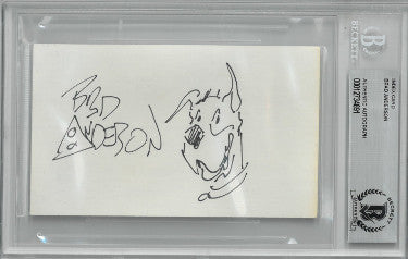 Brad Anderson Autographed 3"x5" Index Card w/ Cartoonist Marmaduke Original Artwork- BAS/Beckett #00012734891-Powers Sports Memorabilia