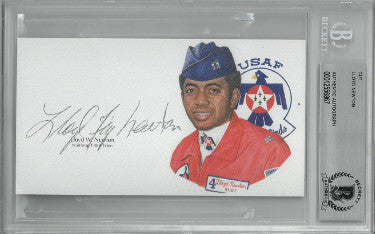 Lloyd "Fig'' Newton Autographed 5.5?ǥx3?ǥ cut signature w/ Image?Çô BAS/Beckett Encapsulated (Vietnam/Northrop T-38 A Talon/Thunderbirds)-Powers Sports Memorabilia
