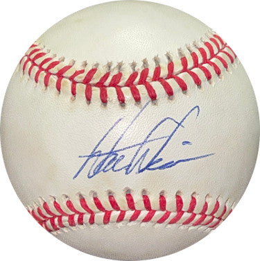 Walt Weiss Autographed ROAL Rawlings Official American League Baseball minor tone spots (A's/Marlins)-Powers Sports Memorabilia