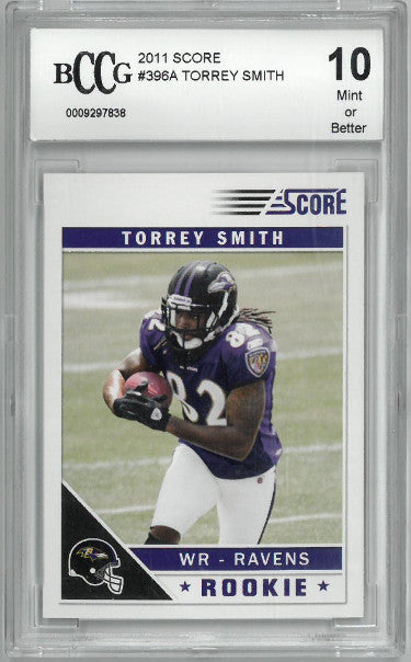 Torrey Smith 2011 Score Rookie Card (RC) #396A- Beckett/BCCG Graded 10 Mint (Baltimore Ravens)-Powers Sports Memorabilia