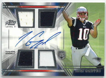 Jimmy Garoppolo Autographed 2014 Topps Prime Level V Certified Auto/Player Worn Rookie Card (RC) #PV-JG (New England Patriots)-Powers Sports Memorabilia
