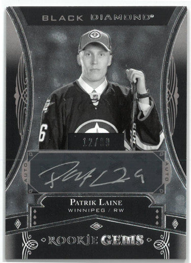 Patrik Laine Autographed 2016-17 Upper Deck Black Diamond NHL Rookie Gems Card (RC) #RG-PL- 12/99 (Winnipeg Jets)-Powers Sports Memorabilia
