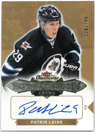Patrik Laine Autographed 2016-17 Fleer Showcase NHL Rookie Hot Prospect Card (RC) #181- 219/299 (Winnipeg Jets)-Powers Sports Memorabilia